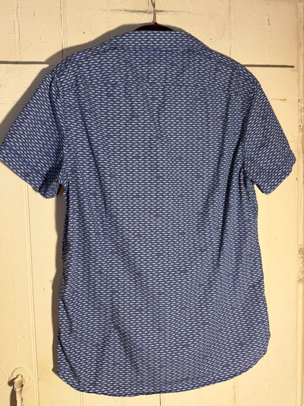 Kenneth Cole Reaction Men's Short Sleeve Button Down Blue/Gray Shark Shirt Sz M - Picture 2 of 11